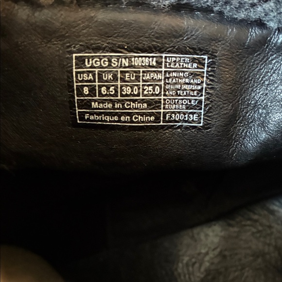 UGG Black Leather Heeled Boots with Charcoal Faux Fur - Picture 5 of 12